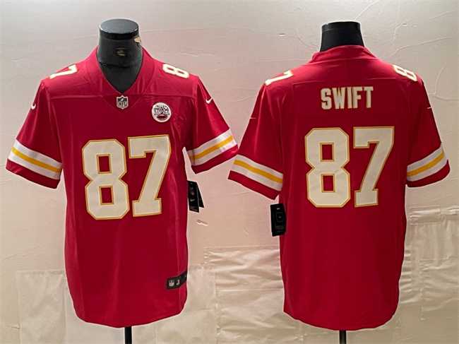 Men%27s Kansas City Chiefs #87 Taylor Swift Red Vapor Untouchable Limited Jersey